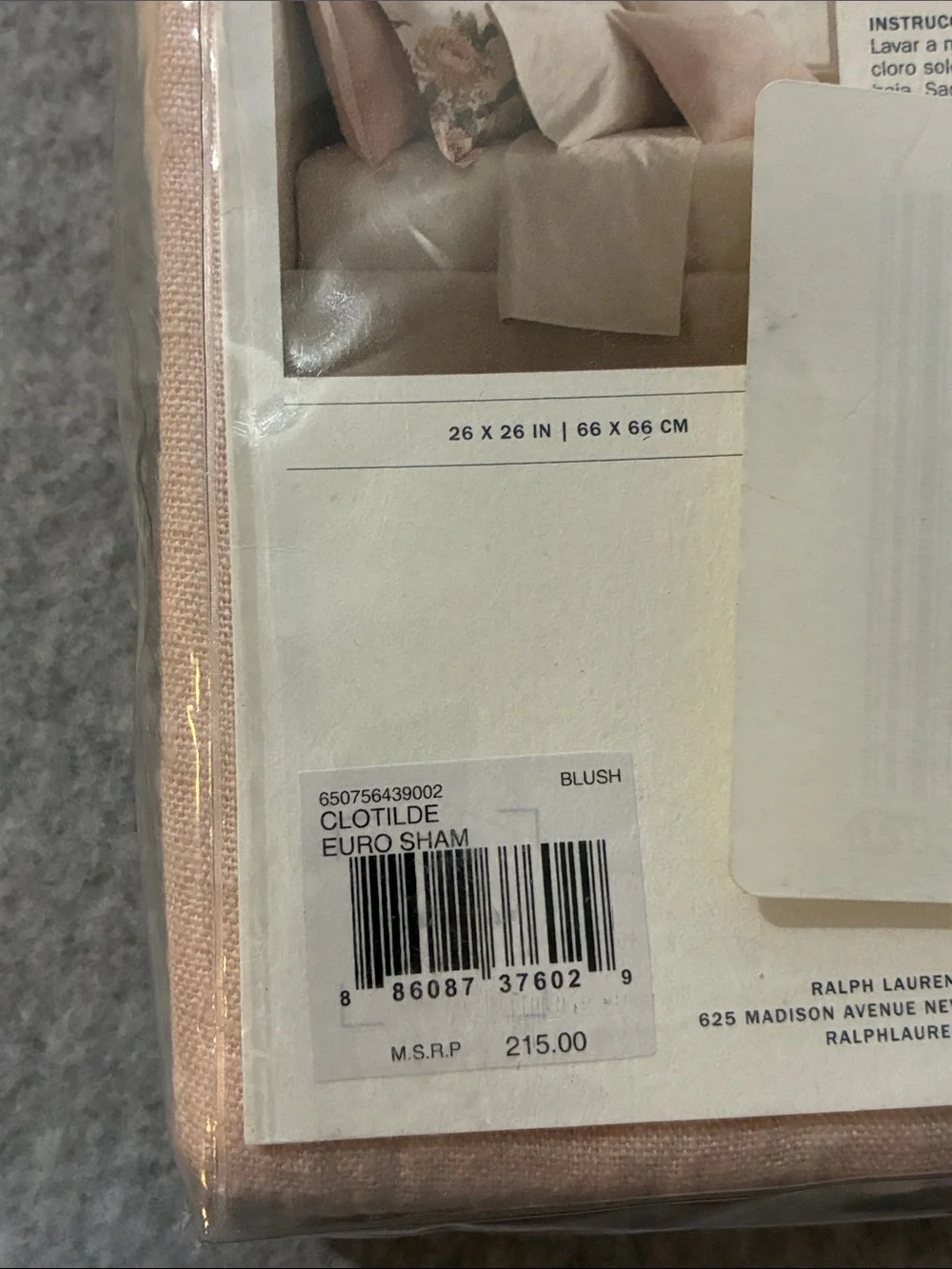Ralph Lauren Olivia Clotilde Euro Sham, Blush, 26 x 26 IN New